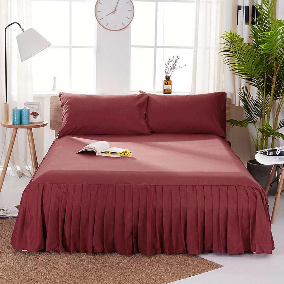 Solid Color Polyester Bedspread Fitted Sheet Cover Soft Non-Slip - Image 9