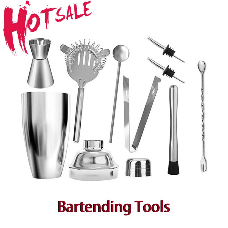 Stainless Steel Cocktail Shaker Set Mixer Strainer Ice Tongs Mixing Spoon Jigger Pourer Muddler Corkscrew - Image 13