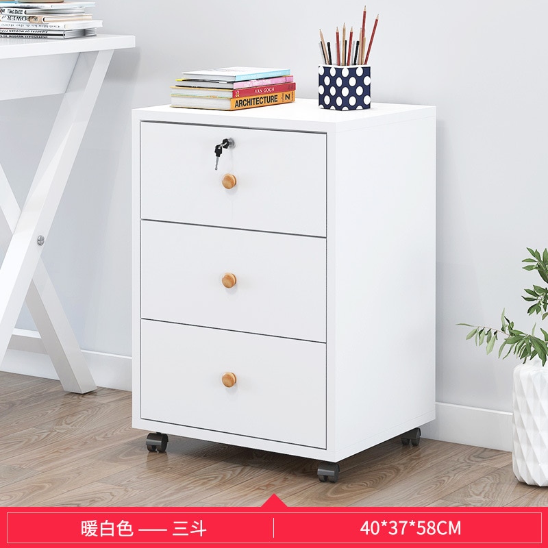 Wooden office file cabinet mobile floor low storage data activity lock drawer - Image 4