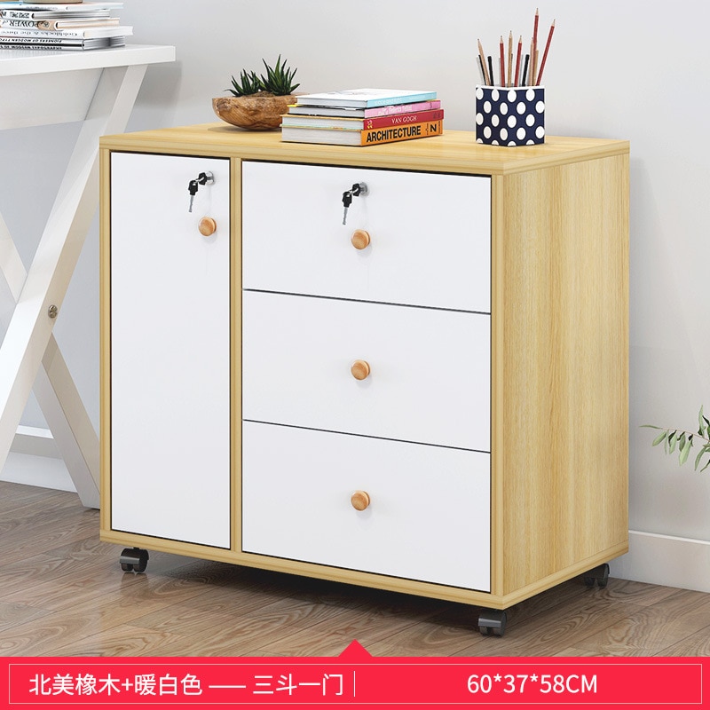 Wooden office file cabinet mobile floor low storage data activity lock drawer - Image 17