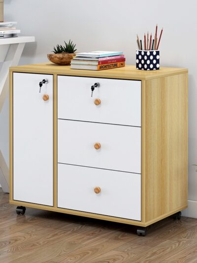 Wooden office file cabinet mobile floor low  storage data  activity  lock drawer