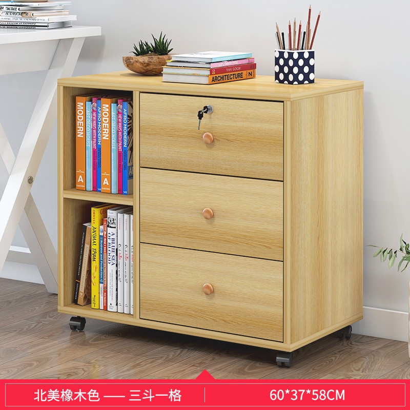Wooden office file cabinet mobile floor low storage data activity lock drawer - Image 21