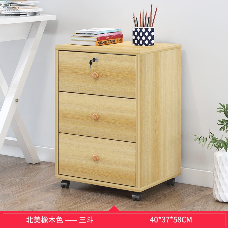 Wooden office file cabinet mobile floor low storage data activity lock drawer - Image 6