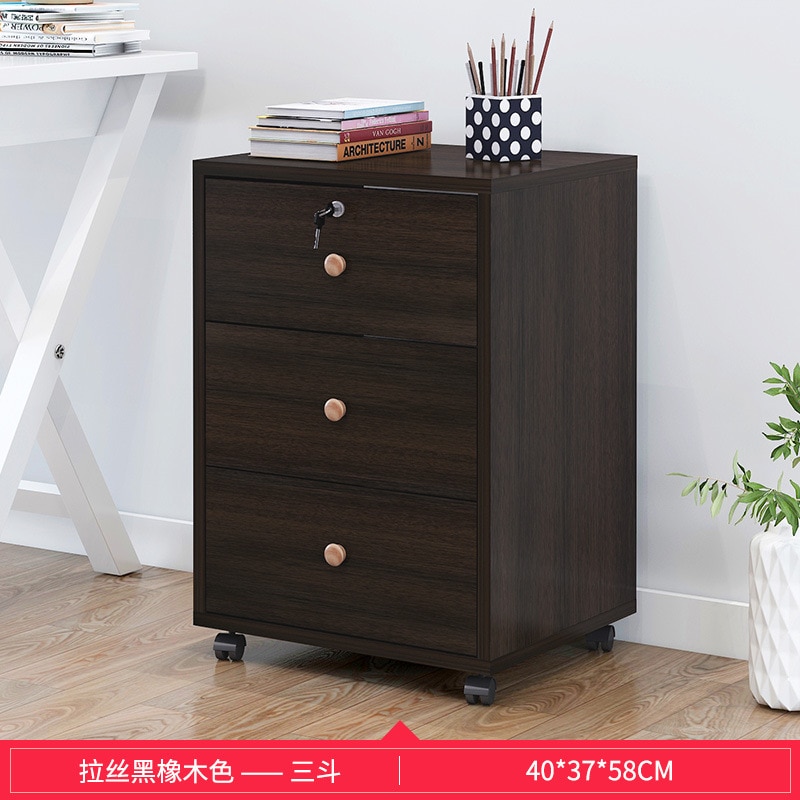 Wooden office file cabinet mobile floor low storage data activity lock drawer - Image 2