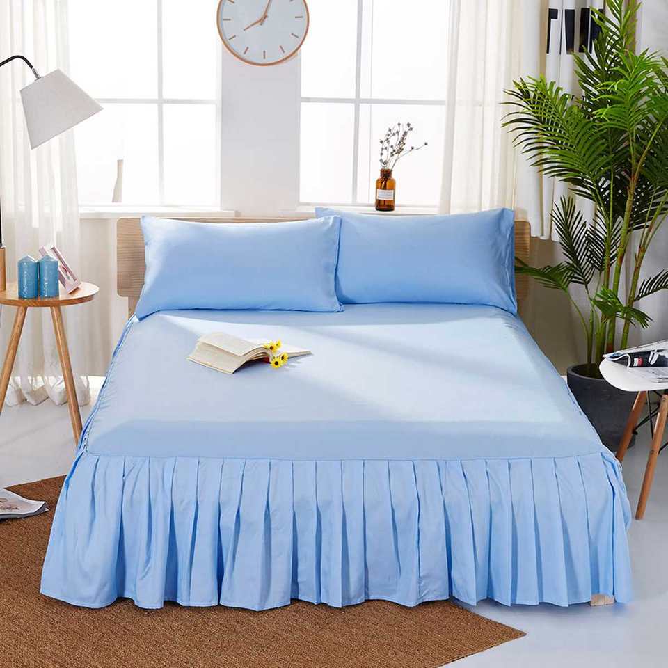 Solid Color Polyester Bedspread Fitted Sheet Cover Soft Non-Slip - Image 4