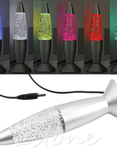 USB MultiColor Changing Lava Lamp LED Glitter Mood Night Light