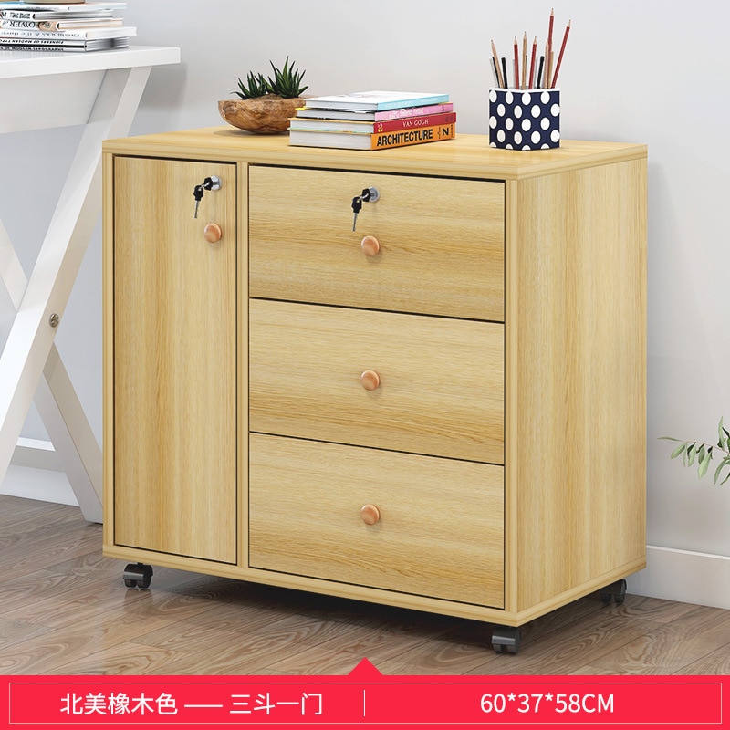 Wooden office file cabinet mobile floor low storage data activity lock drawer - Image 20