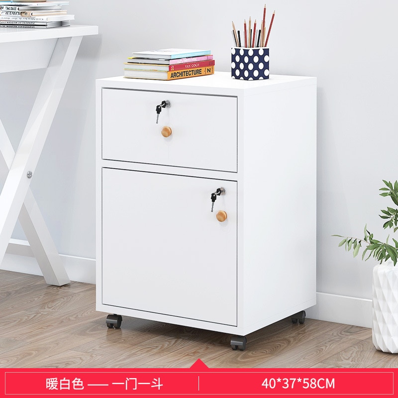 Wooden office file cabinet mobile floor low storage data activity lock drawer - Image 3