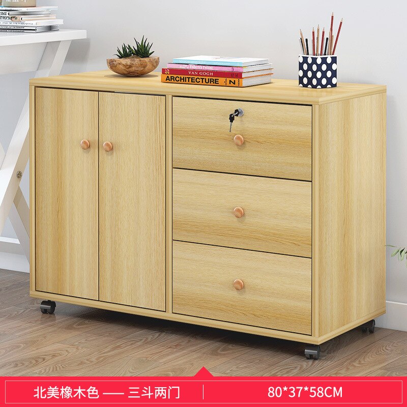 Wooden office file cabinet mobile floor low storage data activity lock drawer - Image 16