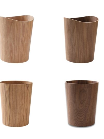 9L Garbage Bin Natural Solid Wood Round Trash Can