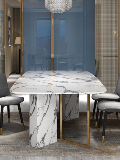 Post-modern light luxury marble dining table Gold-plated stainless steel dining table and chair  rectangle table