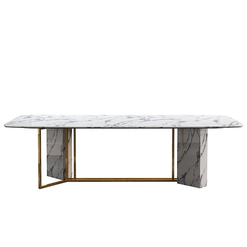Post-modern light luxury marble dining table Gold-plated stainless steel dining table and chair rectangle table - Image 5