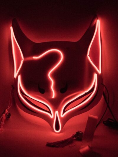 PVC Halloween Clubbing Lighted Kitsune Fox LED Mask DIY Costume
