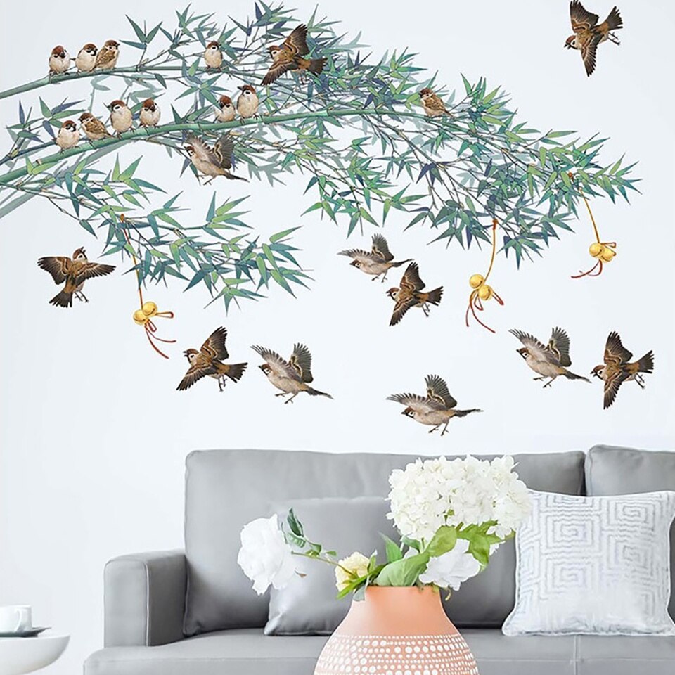 Bamboo Leaves Birds Wall Sticker Decals - Image 5