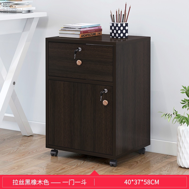 Wooden office file cabinet mobile floor low storage data activity lock drawer - Image 15