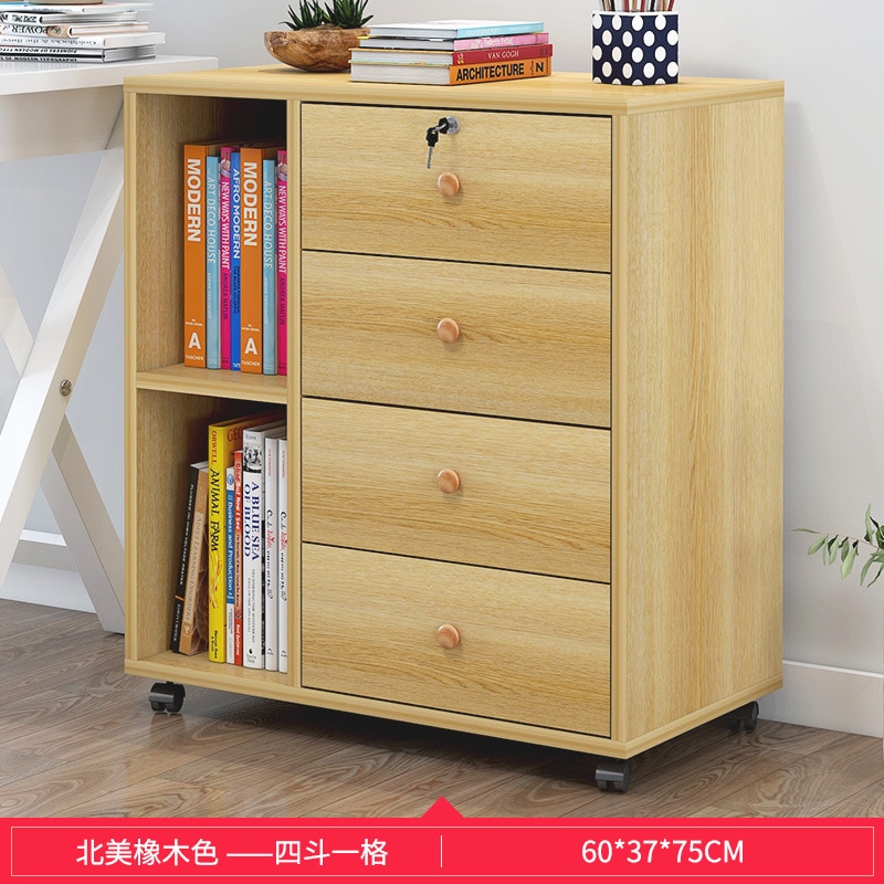 Wooden office file cabinet mobile floor low storage data activity lock drawer - Image 14
