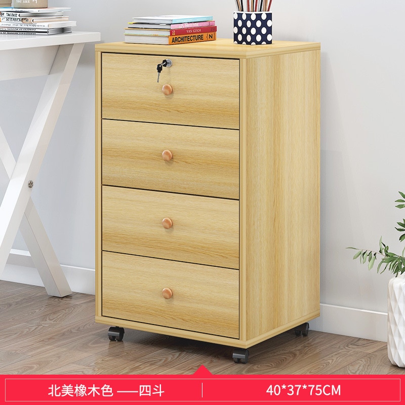 Wooden office file cabinet mobile floor low storage data activity lock drawer - Image 5