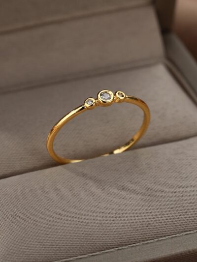 Zircon Engagement Wedding Rings For Women Gold Color Stainless Steel