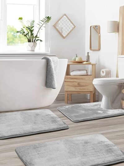 Set of 3 Bathroom Mat Set Soft Non Slip Shower Room Carpets Super Absorbent Memory Foam