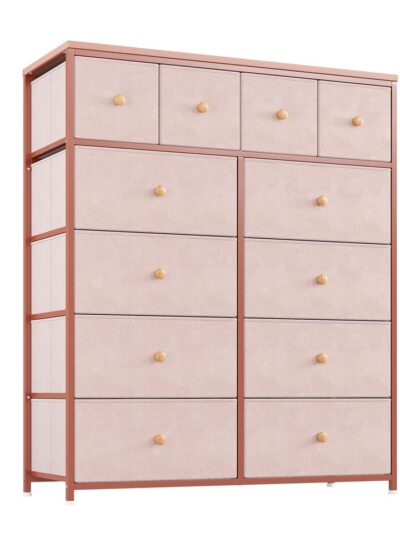 Enhomee Wooden Top Tall Dressers for Bedroom Anti-tipping Dresser Storage Cabinet with 12 Drawers Organizer Dresser Near the Bed