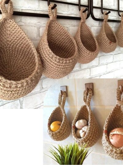 Vegetable Fruit Baskets Natural Jute Woven Hanging Baskets for Kitchen