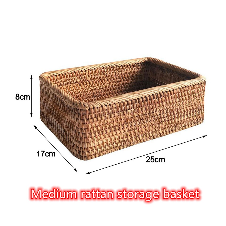 Hand-woven Rattan Wicker Basket Fruit Tea Snack Bread Cosmetic Rectangular Storage Box Household Kitchen Supplies - Image 5
