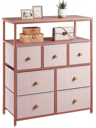 EnHomee Pink Dressers for Bedroom 7 Drawers for Clothes wooden Shelves Anti-tipping