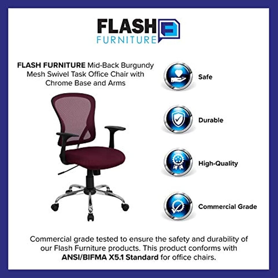 Flash Furniture Mid-Back Burgundy Mesh Swivel Task Office Chair with Chrome Base and Arms - Image 4