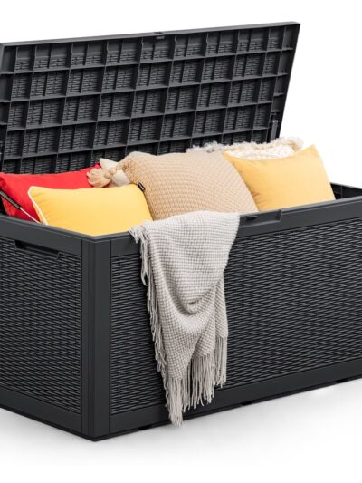 Outdoor All-Weather 100 Gallon Resin Deck Box, Black Storage Organizer Home Organization and Storage