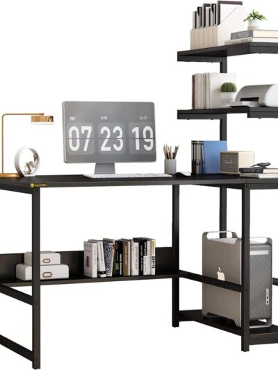 Computer Desk with 4-Tier Storage Shelves and Tower Shelf