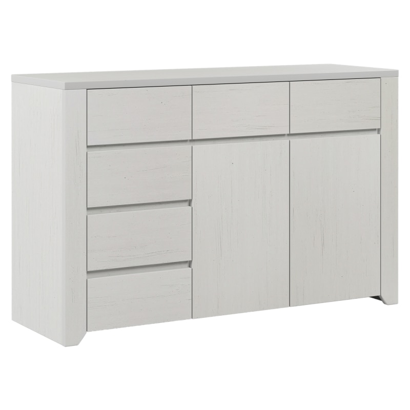Off White Simple Style Manufacture Wood Dresser with Gray Wood Grain Sticker Surfaces Six Drawers and Two Level Cabinet - Image 5
