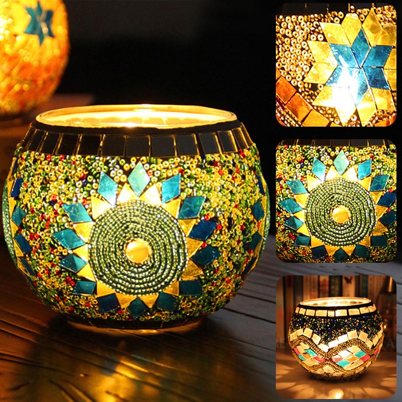 Mosaic Candle Holder Glass Handmade Candlestick Romantic Moroccan Style - Image 7