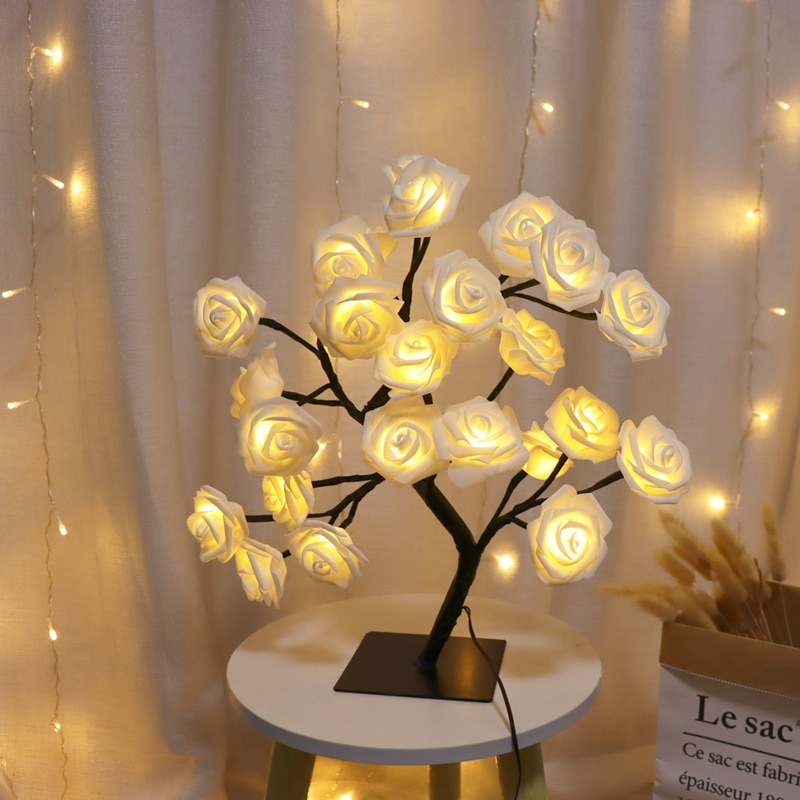 24 LED Rose Flower Tree Lights USB Table Lamp Fairy Maple Leaf Night Light - Image 14