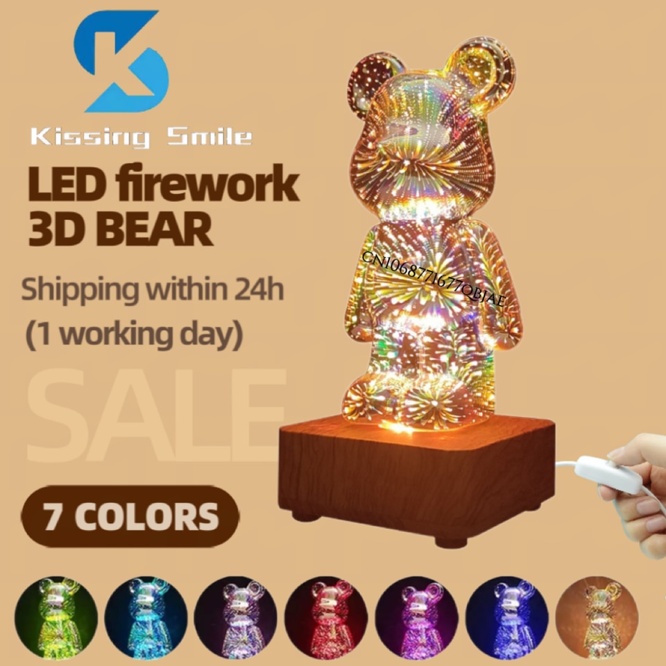 LED 3D Bear Firework Glass Lamp - Image 2