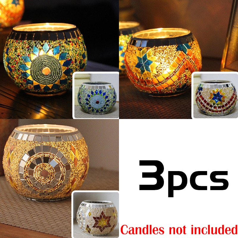 Mosaic Candle Holder Glass Handmade Candlestick Romantic Moroccan Style - Image 12