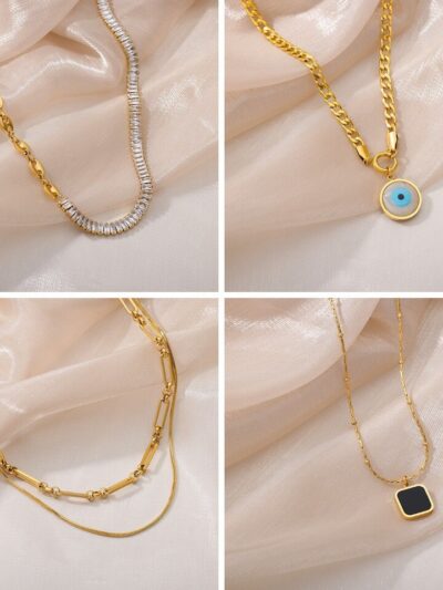 Retro Double Layer Hollow Thick Clavicle Chain Stainless Steel Necklace For Women