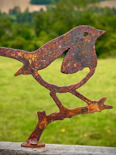 Exterior Rustic Rusty-metal Robin-bird Branch Garden Fence Topper