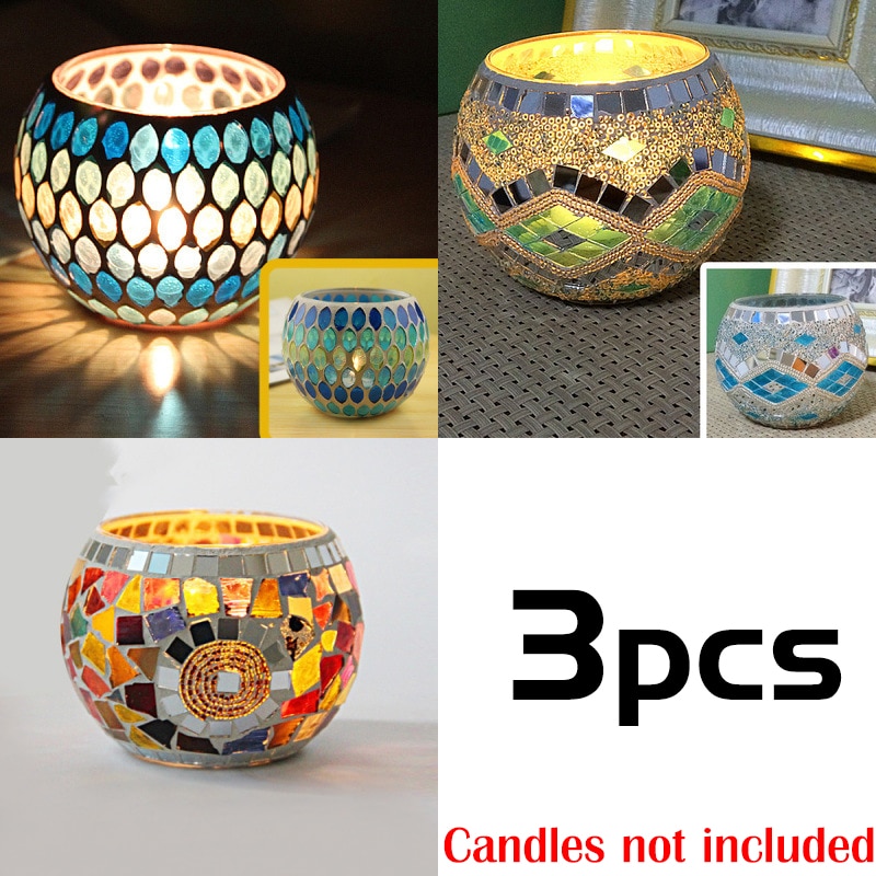 Mosaic Candle Holder Glass Handmade Candlestick Romantic Moroccan Style - Image 2