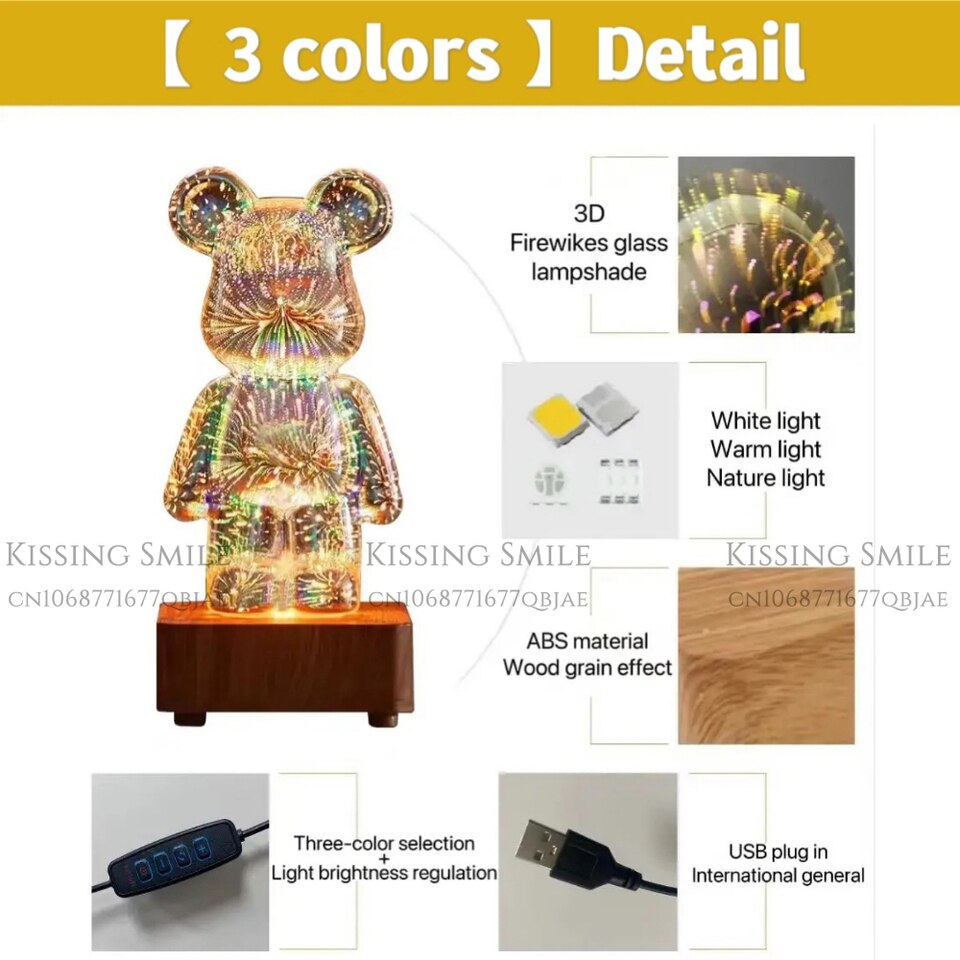 LED 3D Bear Firework Glass Lamp - Image 8