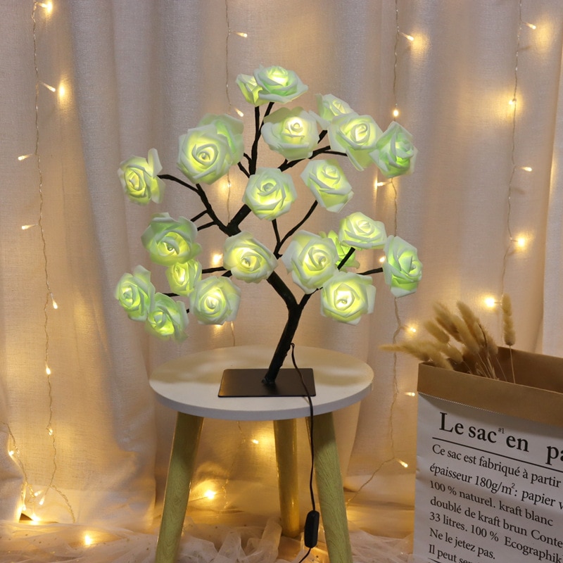24 LED Rose Flower Tree Lights USB Table Lamp Fairy Maple Leaf Night Light - Image 11