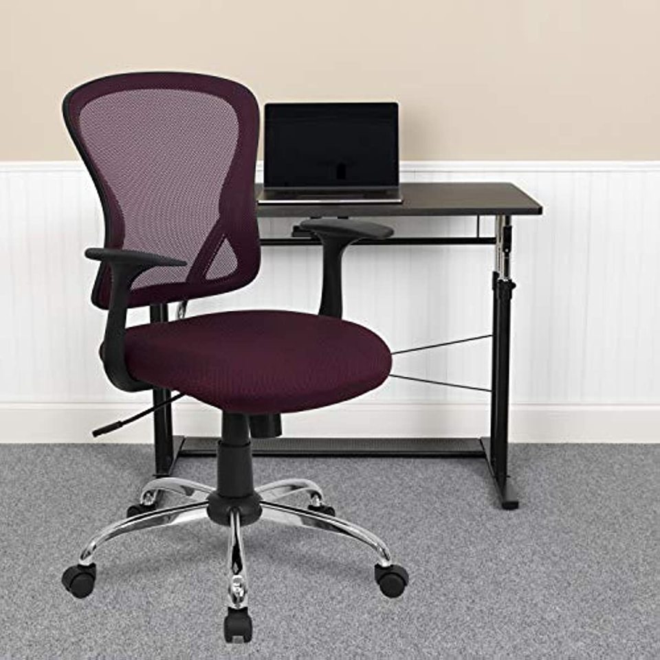 Flash Furniture Mid-Back Burgundy Mesh Swivel Task Office Chair with Chrome Base and Arms - Image 9