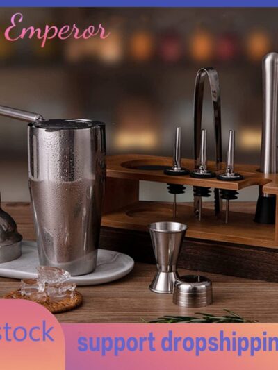 Stainless Steel Cocktail Shaker Set Mixer Strainer Ice Tongs Mixing Spoon Jigger Pourer Muddler Corkscrew