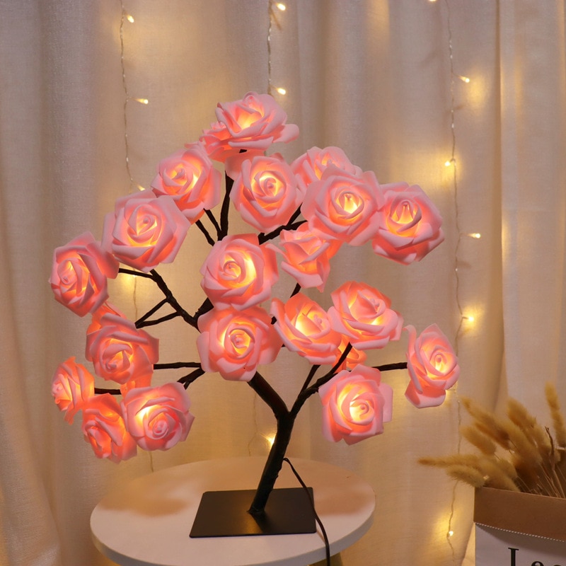 24 LED Rose Flower Tree Lights USB Table Lamp Fairy Maple Leaf Night Light - Image 15