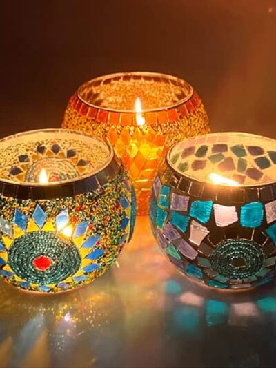 Mosaic Candle Holder Glass Handmade Candlestick Romantic Moroccan Style