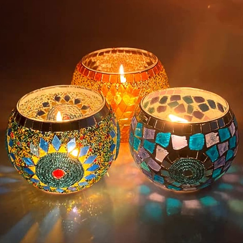 Mosaic Candle Holder Glass Handmade Candlestick Romantic Moroccan Style