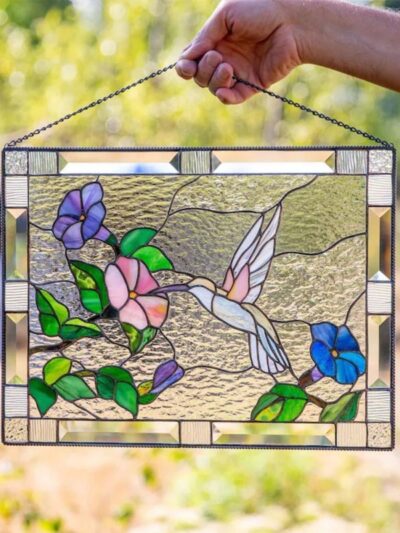 Creative Hummingbird Bird Pendant Stained Birds Glass Window Hangings Decor Wall Hanging Colored Birds Room Accessories