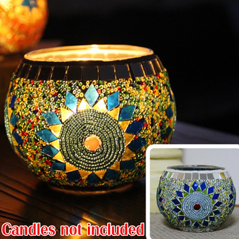 Mosaic Candle Holder Glass Handmade Candlestick Romantic Moroccan Style - Image 8
