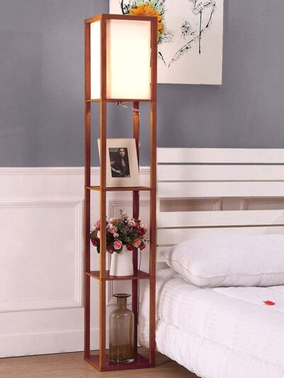 Modern LED Shelf Floor Lamp Skinny End Table Nightstand for Bedroom Standing Accent Light Attached