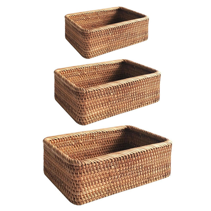 Hand-woven Rattan Wicker Basket Fruit Tea Snack Bread Cosmetic Rectangular Storage Box Household Kitchen Supplies - Image 6