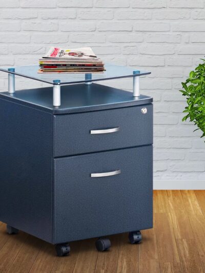 Rolling File Cabinet with Glass Top, Graphite